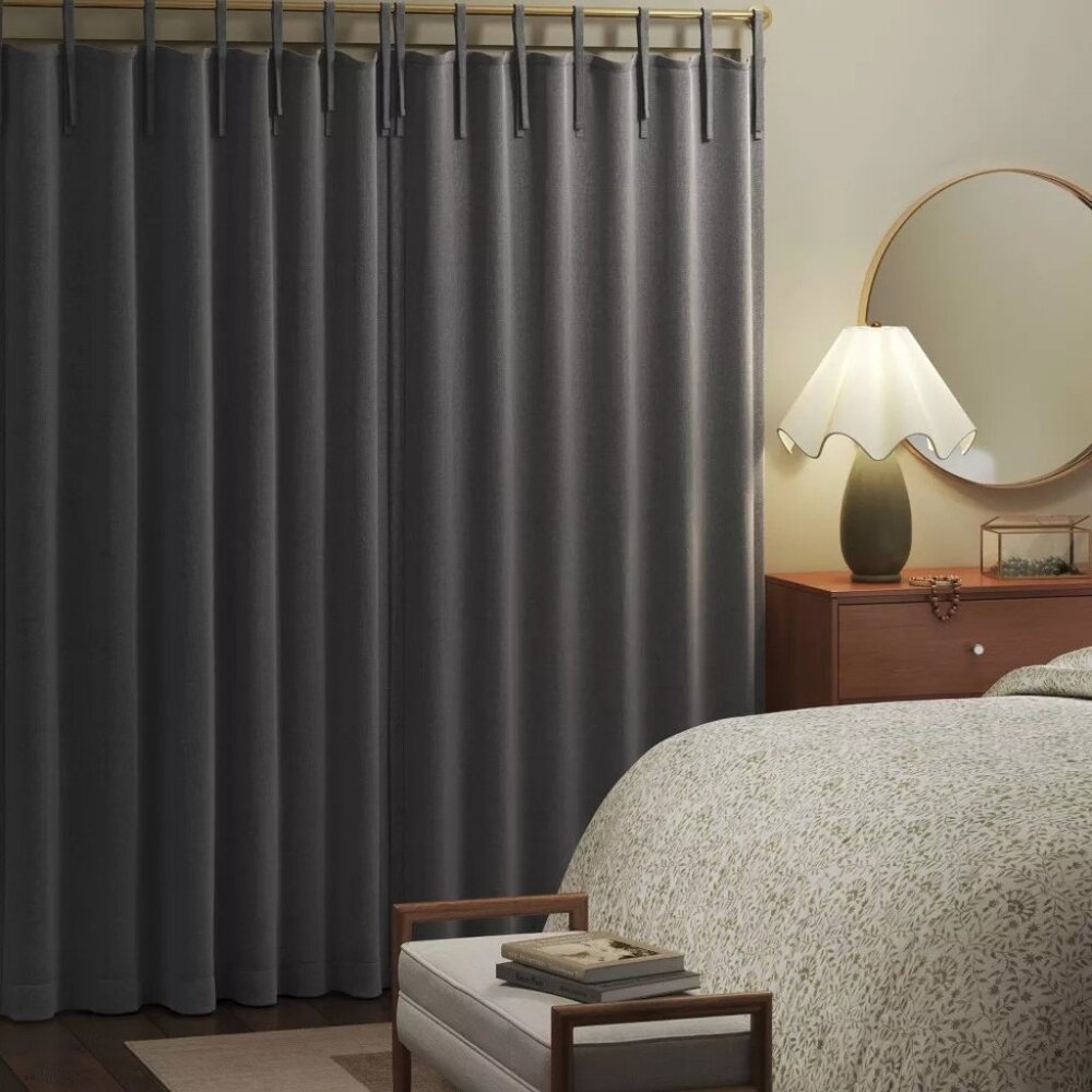 Threshold Aruba Heathered Gray Tie Top Single Blackout Curtain Panel 50" x 84"